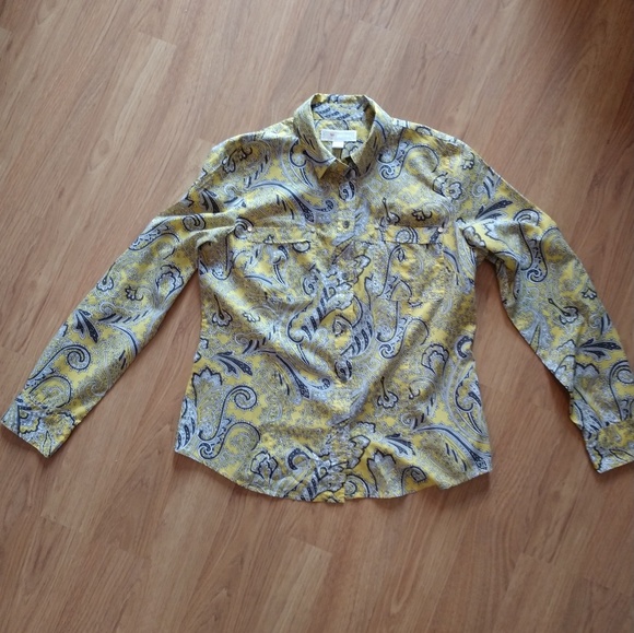 Michael Kors Yellow Grey Paisley Button Down Top - Picture 2 of 6